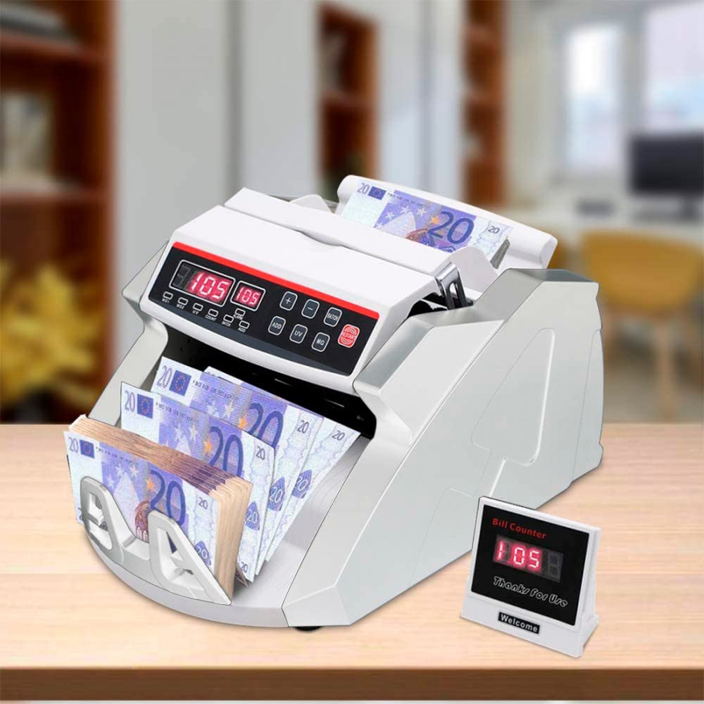 Mediawave Store - Conta Banconote Professionale con Rilevatore di Banconote False e Display Led, Contatore di Banconote per Tutte le Valute, Verifica Con Luce UV dei Falsi, 900 Banconote al Minuto
