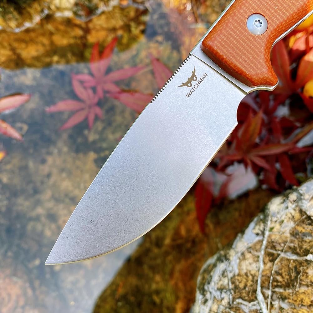 Watchman W222 survival Fixed Blade Straight knife 14C28N camping, fishing, barbecue knife, outdoor survival with Sheath Knife (white)