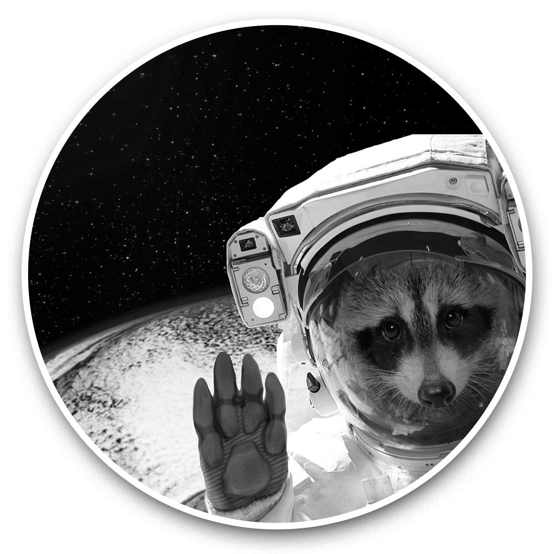 Destination Vinyl Ltd Bw Raccoon Astronaut Space Joke 43420 2 X 7.5Cm Vinyl Stickers (Bw) - Ny Raccoon Astronaut Space Joke 43420