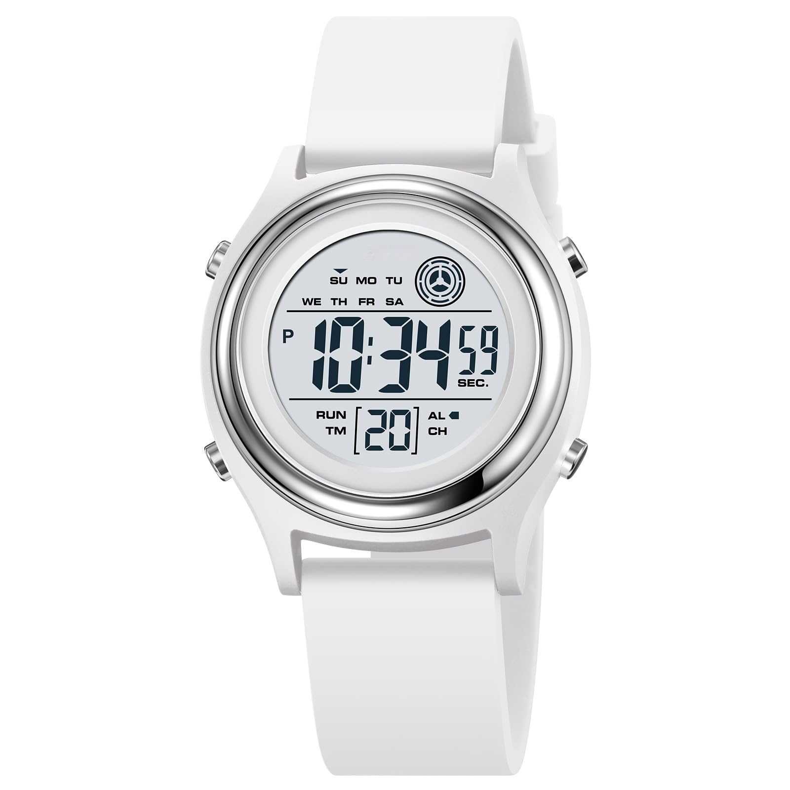 Women's Fashion LED Digital Sport Watch, Multifunctional Wristwatch with Stopwatch, Calendar, 5Bar Waterproof, Lightweight Clock for Sports & Daily Wear, White