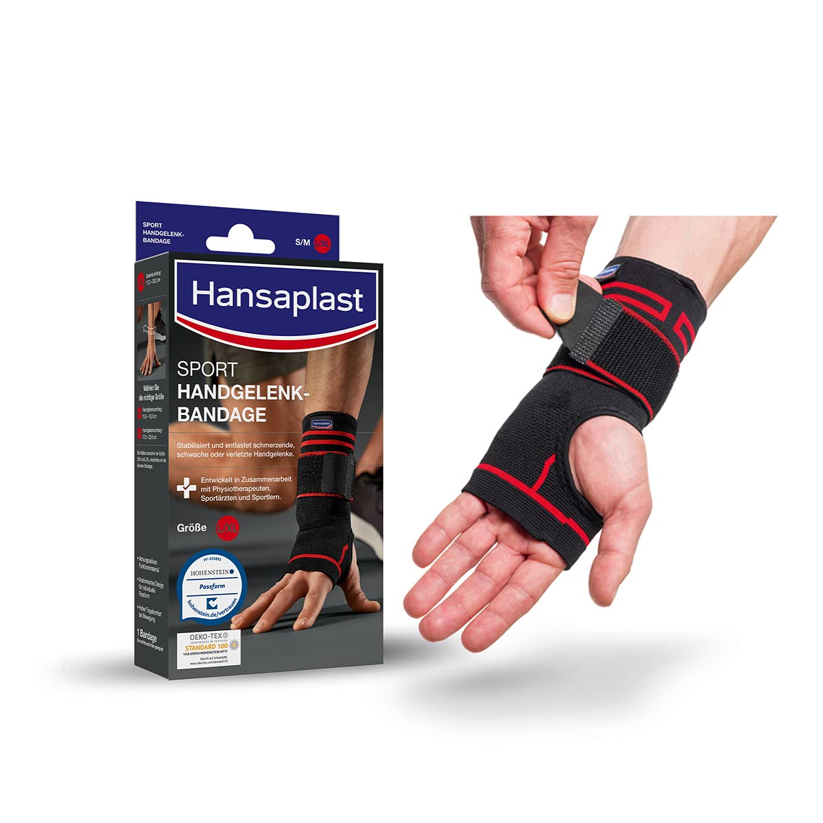 Muñequera Hansaplast Sport, el soporte de muñeca protege y apoya la articulación, protector de muñeca adecuado para la muñeca derecha e izquierda, talla M/L