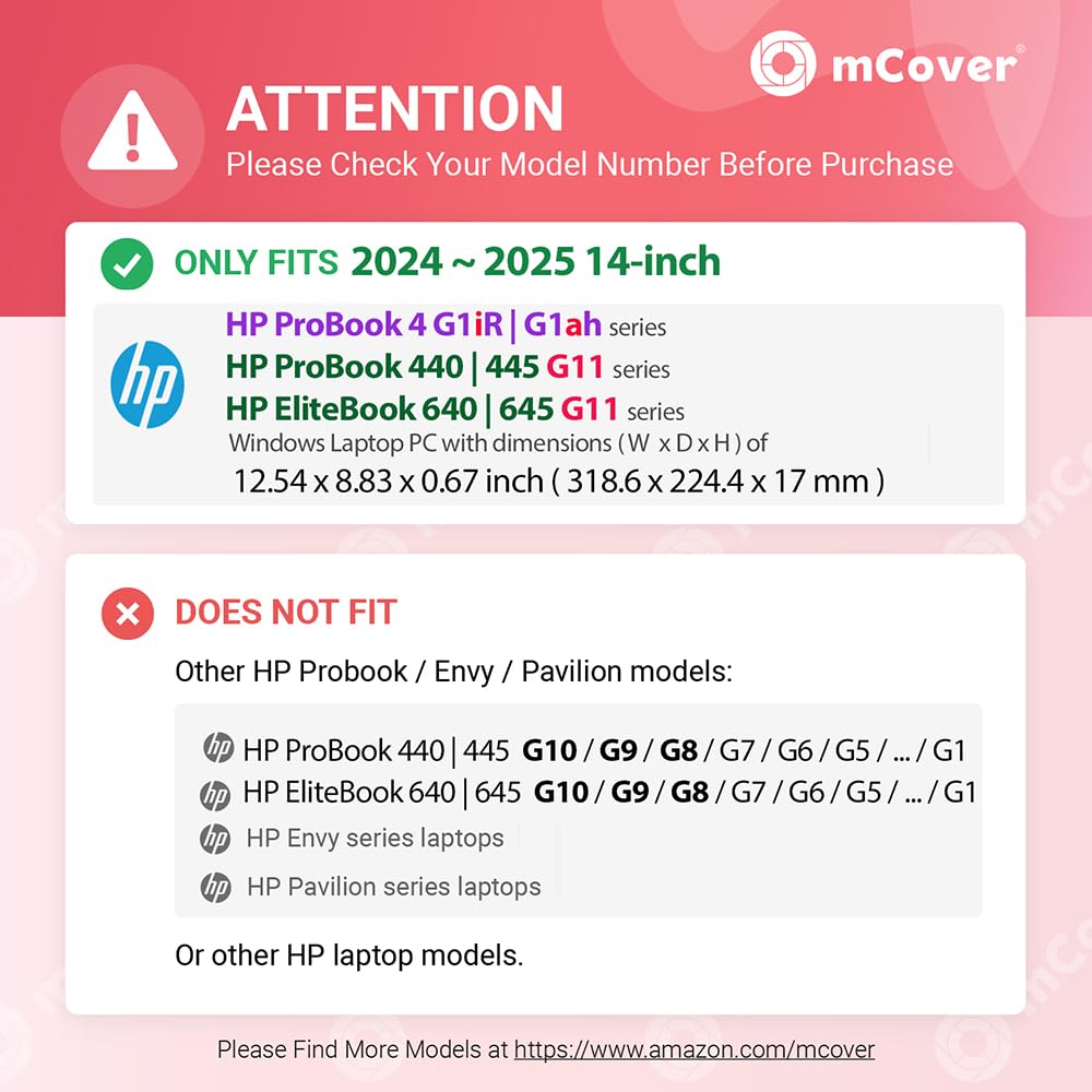 mCover Coque compatible HP ProBook 4 G1iR 2024 ~ 2025 14" | G1ah Series, ProBook 440/445 G11 et EliteBook 640 | 645 G11 Series Windows Notebook PC (ne convient pas aux autres modèles HP