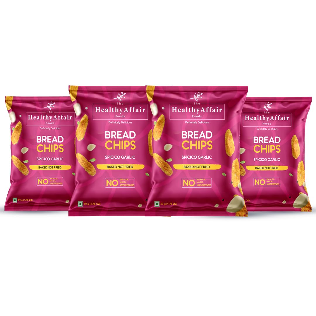 The Healthy Affair Bread Chips - Spicico Garlic (Pack of 4) | Baked not fried | 50 gram per packet | Tasty Guilt-free Snacks | No Trans Fat, No Cholesterol, No Added Preservatives-image-4