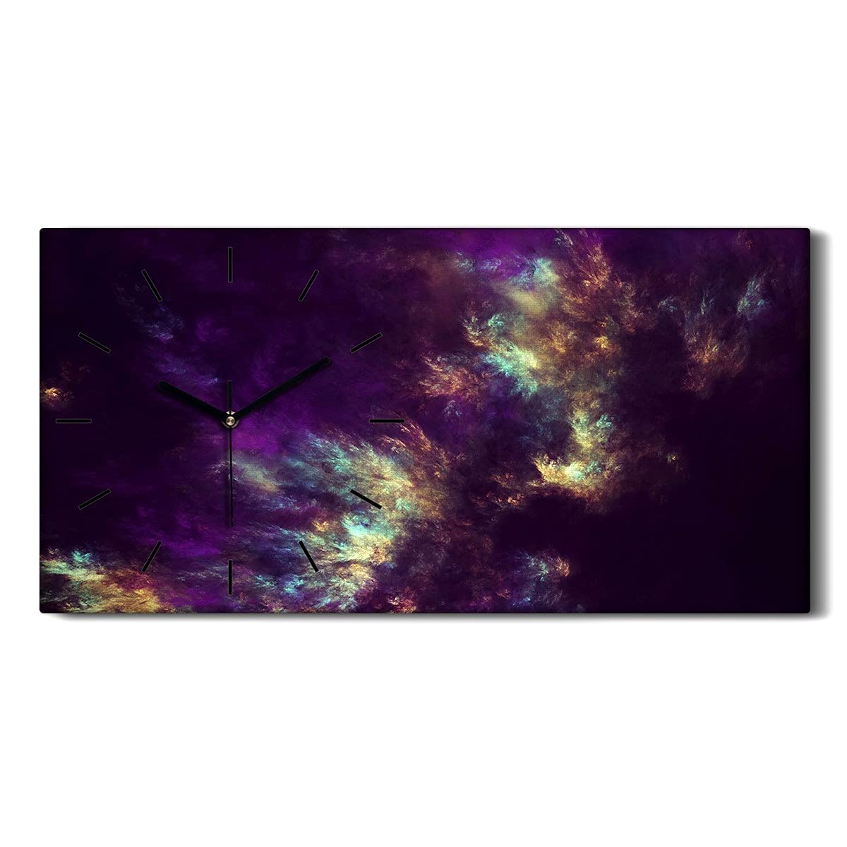 Horloge sur toile art moderne surréaliste violet or 60x30cm décoration chic