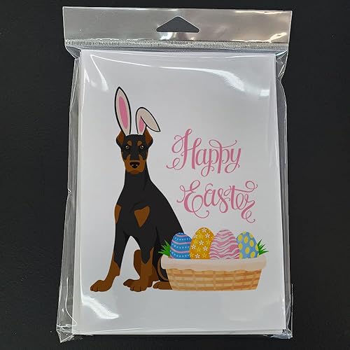 Miniatura 3 de Caroline's Treasures WDK5021GCA7P - Tarjetas de felicitación y sobres de Pascua de Doberman Pinscher negro y bronceado, paquete de 8 tarjetas en