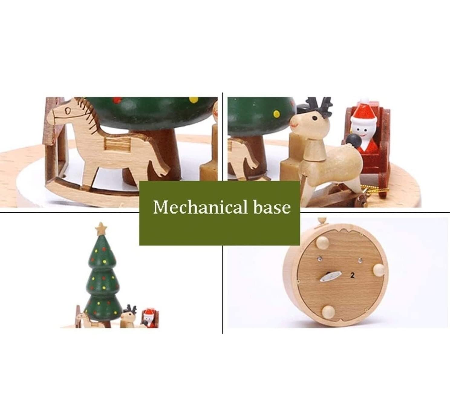 Caja de música vintage con mecanismo tallado de madera, caja musical de cuerda para regalo de Navidad y cumpleaños (E como se muestra)