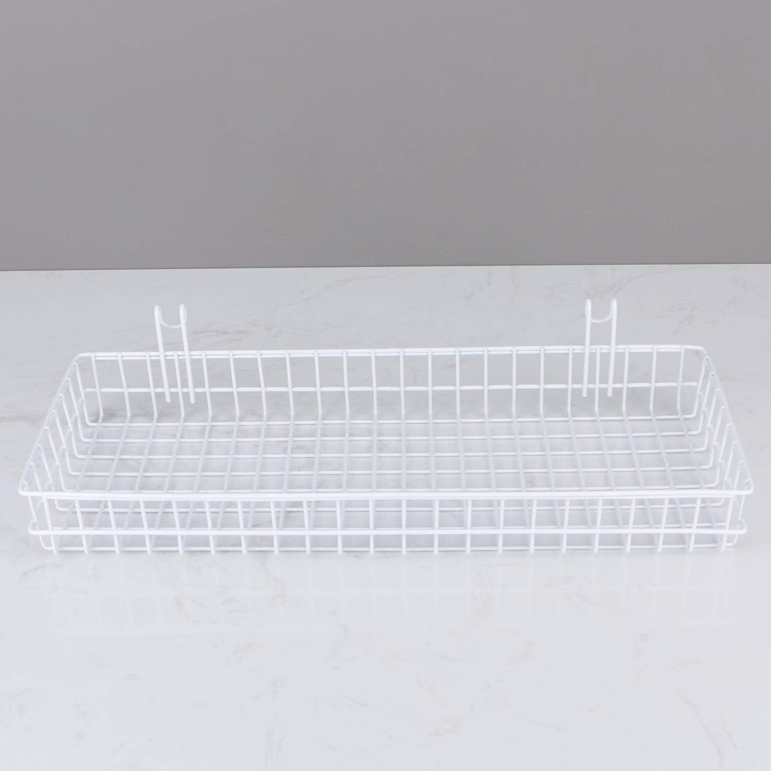 Kaforise Hanging Basket for Wire Wall Grid Panel, Multi-function Wall Storage and Display Basket, Large Size, White