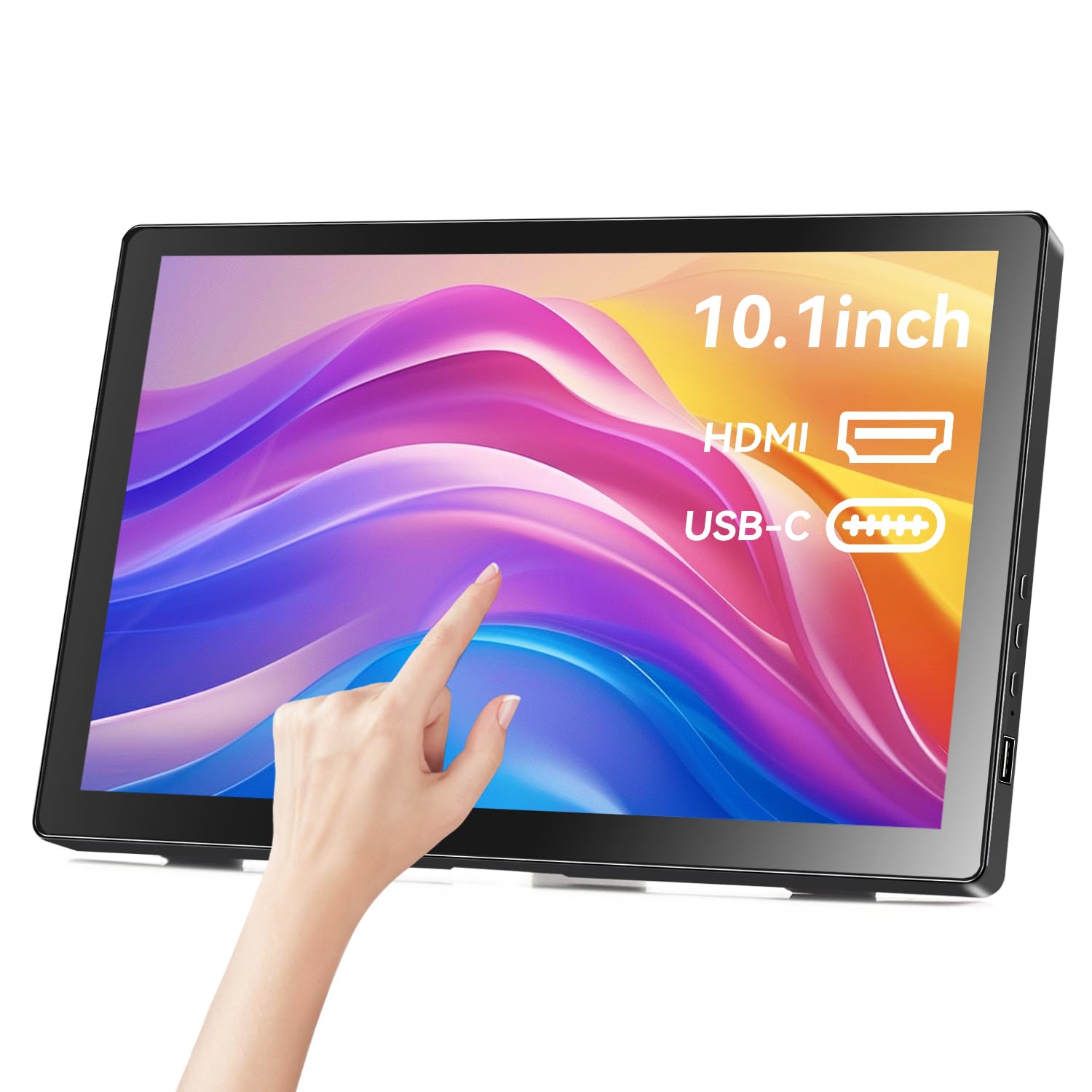 10.1インチ小型タッチスクリーンモニター、1366x768Pタッチスクリーン、60Hz、400cd/m²、99%sRGB、HDMI、USB-C、Switch、Xbox、PS4/5、ノートパソコン、Raspberry Pi対応ポータブルモニター