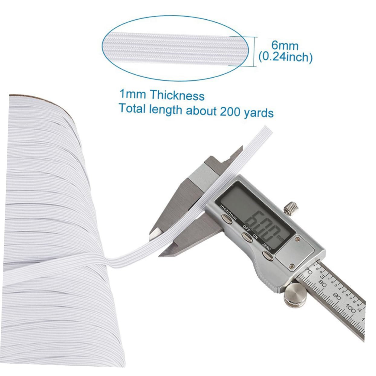 NUOBESTY 1rotolo Nastro Elastico Piatto Bianco per Cucito Decorazioni e Accessori per Abbigliamento Materiale Resistente per Creazioni Fai da Te e Imballaggio
