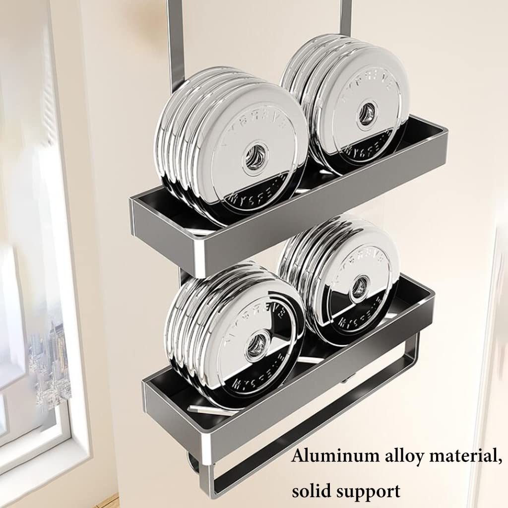 Cesta de ducha para puerta con ganchos, cesta de aluminio inoxidable para organización del baño y fácil almacenamiento