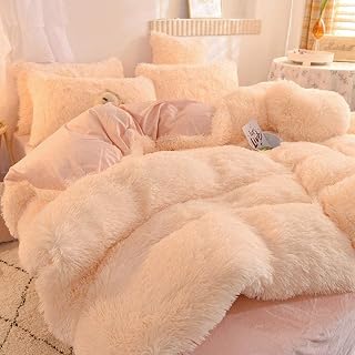 AXOIN HZH 4 Piece Bedding Set,Double-Sided Coral Fleece Warm Solid Color Flannel 4 Thick Quilt Cover Sheet Fleece Bedding Three or Four Sets-Elegant Powder_2.0 Bed