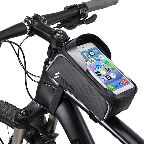 Bolsa de marco de bicicleta, soporte para teléfono de bicicleta, bolsa impermeable para manillar de bicicleta, bolsa de tubo frontal superior para