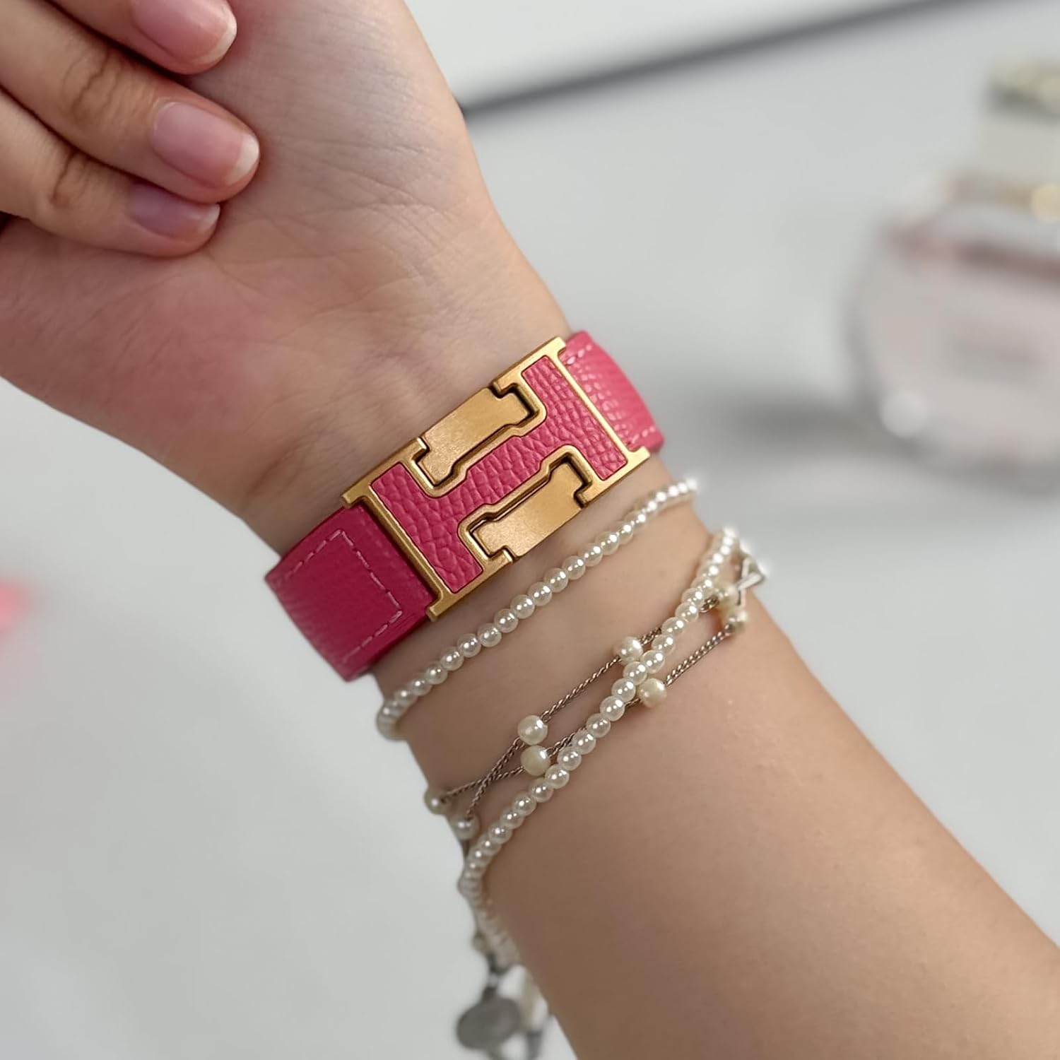 Designer Leather Band Compatible with Apple Watch 49mm46mm45mm44mm42mm41mm 40mm38mm for Women,Magnetic Buckle Replacement Strap for iWatch Ultra 3/2 /1 SE 3/2/1 Series 11/10/9/8/7/6/5/4/3/2/1 - Image 7