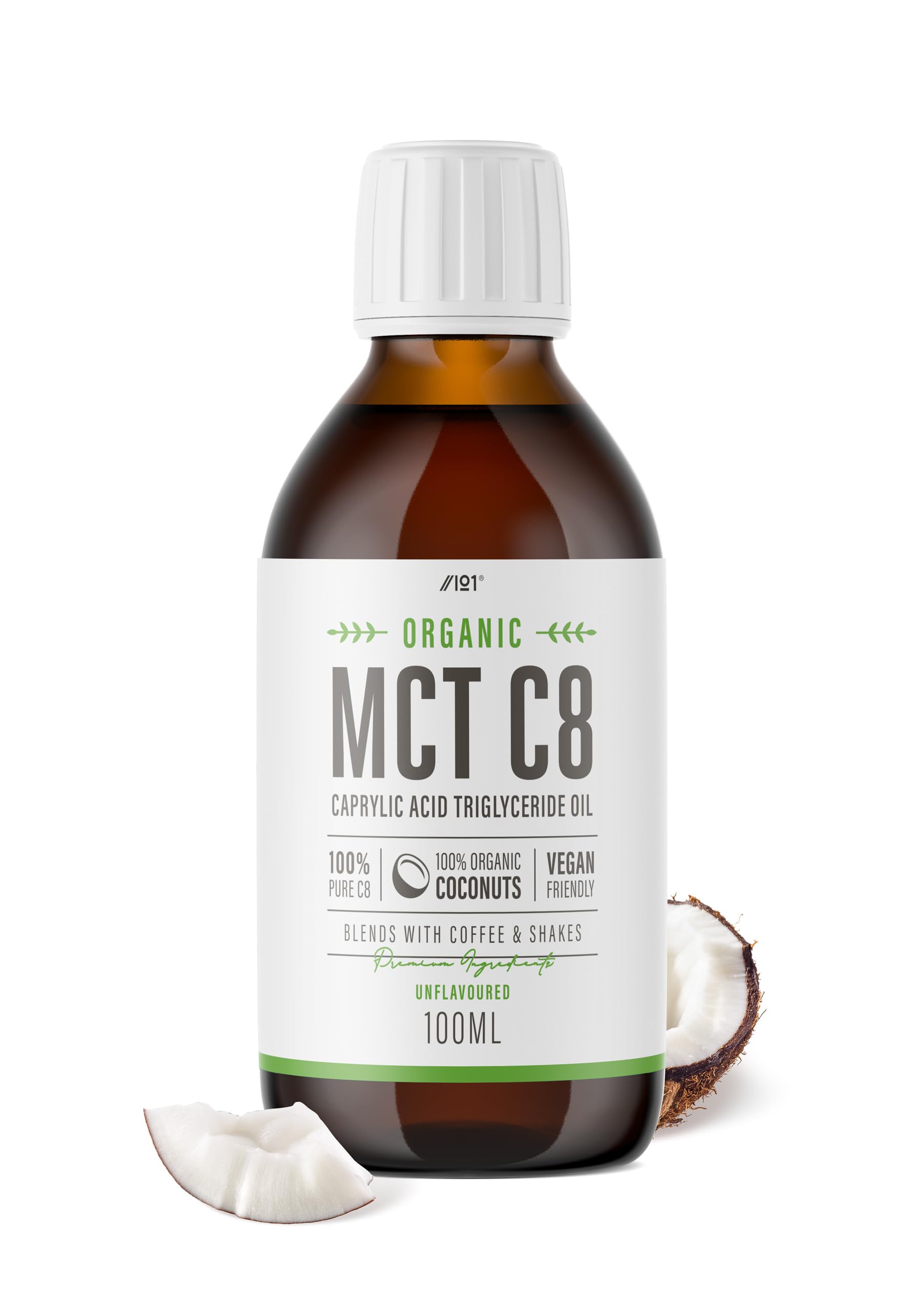 Alpha01 Bio C8 MCT Öl – 100ml Glasflasche – Über 99% kaltgepresstes C8 – Steigert Ketone 4x stärker als andere MCTs – Nachhaltig gewonnen