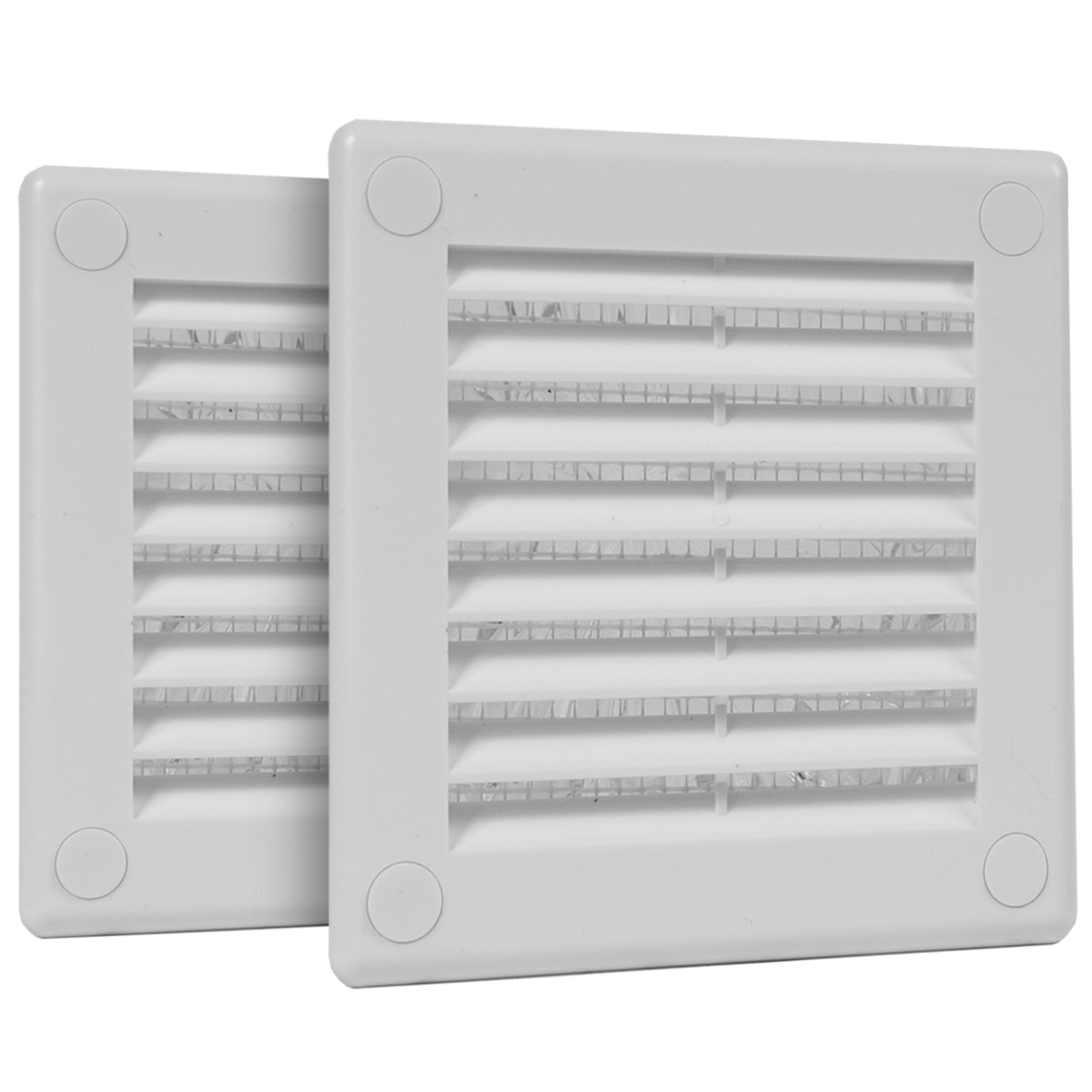 HVAC OV 2-Pack 4" x 4" (Outer Size) Square Air Vent Cover – White Plastic Vent Deflector - Screen Mesh, Surface Mount Wall Ceiling – Cold Air Return