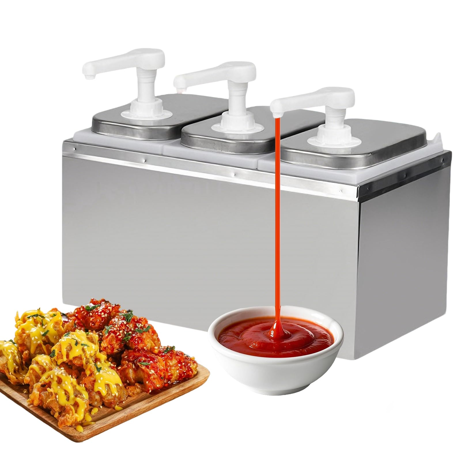 Distributore di salsa da 6 l, distributore di salse in acciaio inox 304, per alimenti, antigoccia, 10 cc per pompa, distributore di salsa per ketchup, maionese, salsa di bistecca, sciroppo da dessert