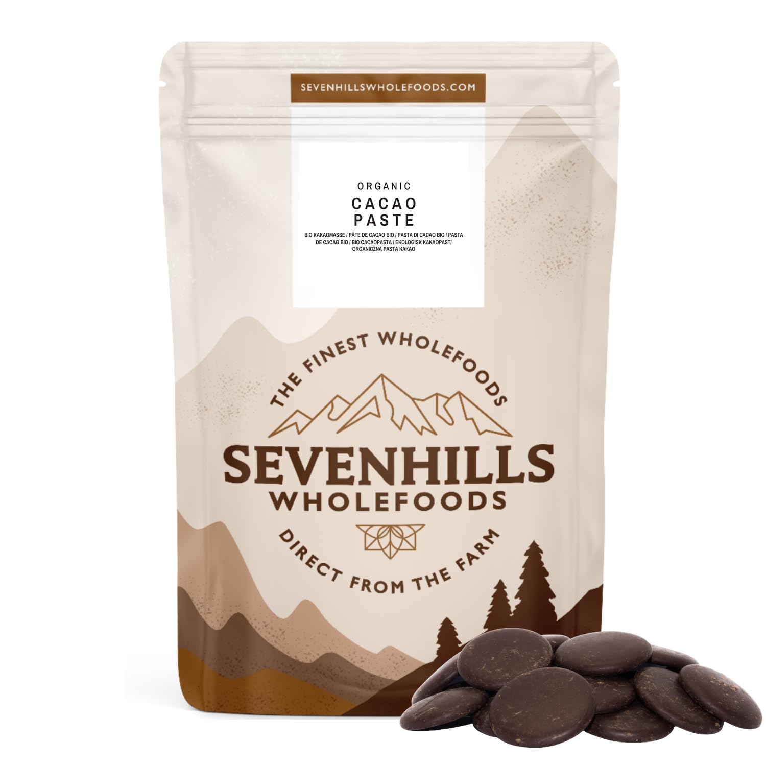 Sevenhills Wholefoods Organic Cacao Paste (Liquor, Mass) Wafers/Discs 500g for Hot Chocolate & Baking, Unsweetened, Buttons, DropsEU OrganicSoil AssociationSoil AssociationSoil Association