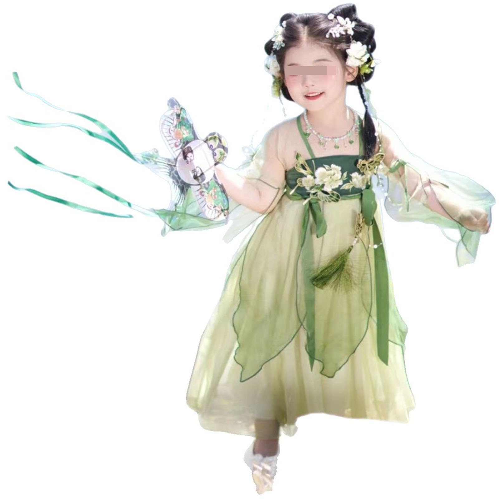 HHCTEBEC Girl's Hanfu Dress Summer,Short-Sleeved Chinese Traditional Floral Ruqun Kids Ancient Fairy Tang Dynasty Style Dress Han Fu, Chinese Decor & Gifts, Cosplay Costume,150CM