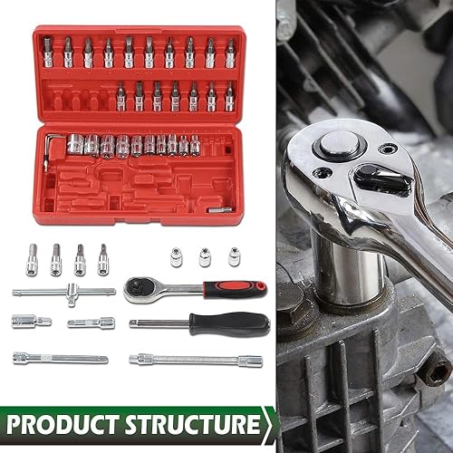 Miniatura 8 de GRAND ORANGE Juego de herramientas de zócalo de combinación de llave de trinquete de 1/4 "Herramienta de reparación de automóviles