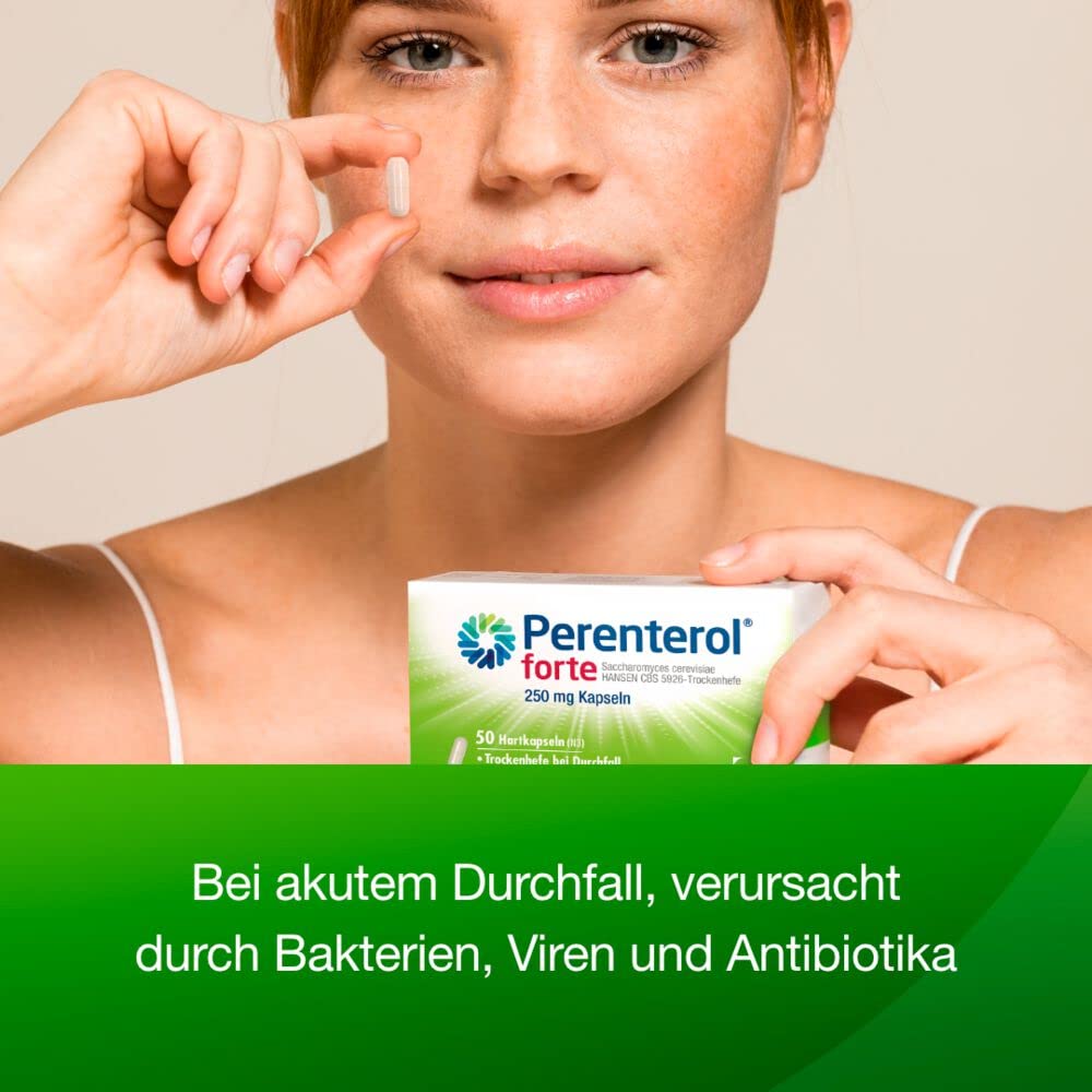 Perenterol forte 250 mg 50 Kapseln - Durchfall Medikament zur Vorbeugung & Behandlung von akutem Durchfall - entzündungshemmend - verhindert übermäßigen Flüssigkeitsverlust