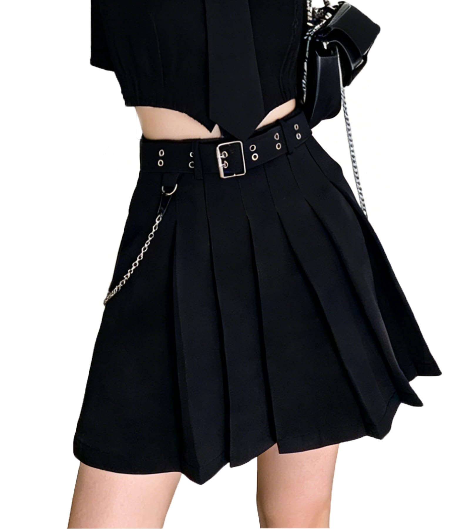 Women's Mini Pleated Gothic Skirt with Belt