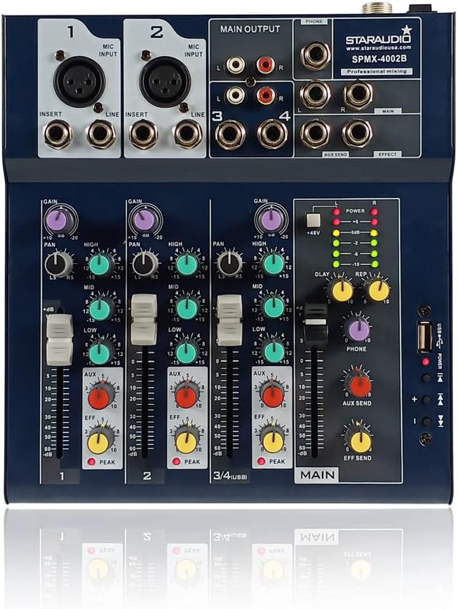 Professional Audio Mixer, 4-K Mixer with USB Audio Interface, Stereo Equalizer, 16 DSP Effects, Ideal for Stage, Live Gigs and Karaoke SPMX4002B