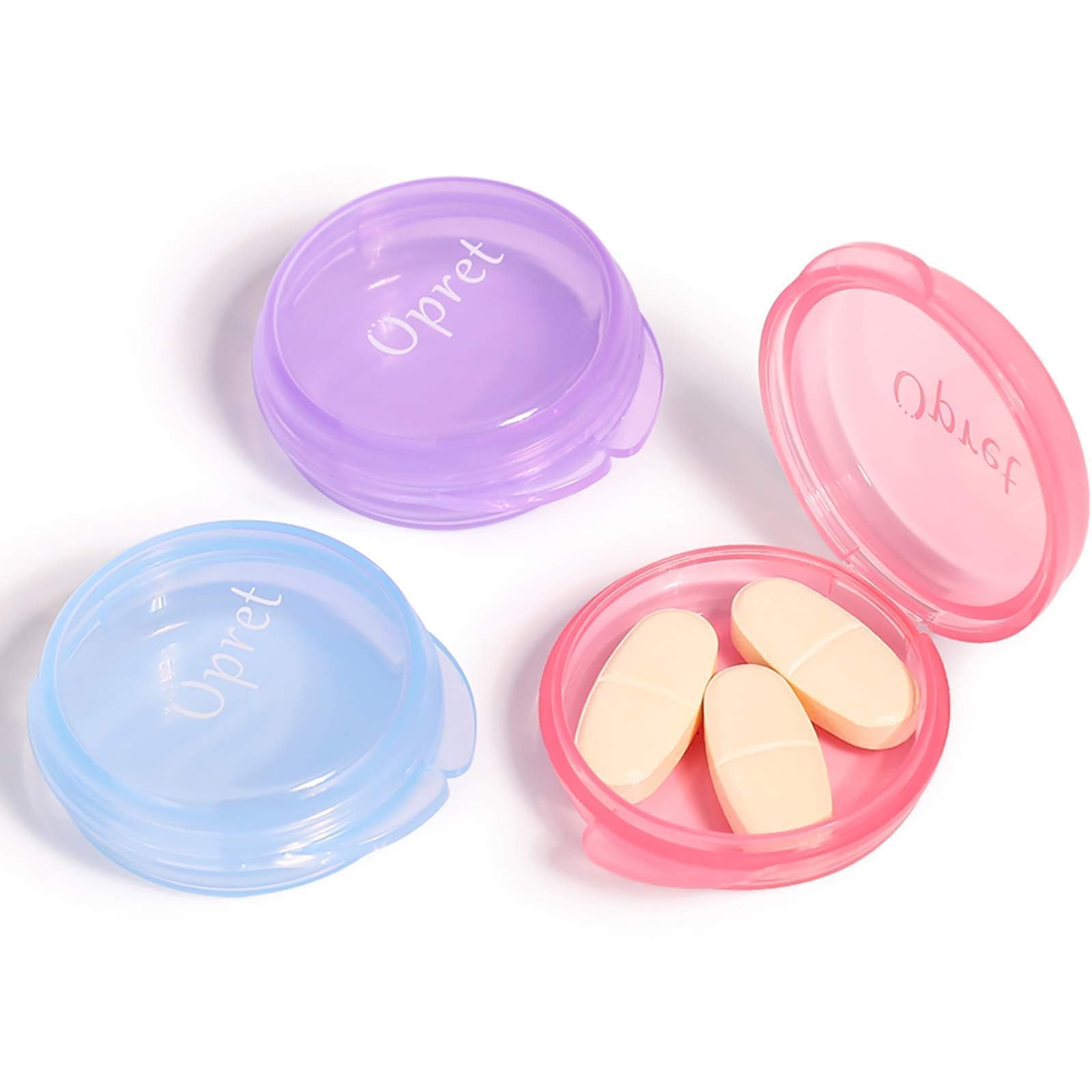 Opret Small Pill Box (3 Pcs), Cute Pill Case Portable for Pocket Purse Briefcase Travel Pills Box Medicine Storage Container Earplug Case (Rose&Blue&