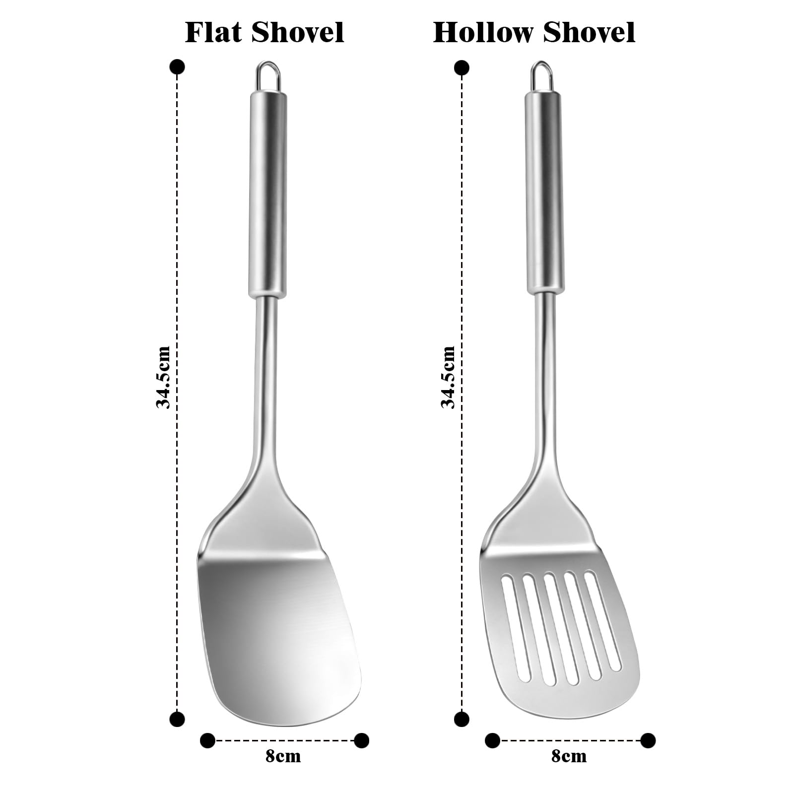 2 Pcs Espatula Cocina Acero Inoxidable, Juego de Utensilios Cocina, Paleta Cocina Resistente y Duradero, Espátula Ranurada Plateada, Lengua Sólida, Aptas para Lavavajillas, Fáciles Limpiar — view 2