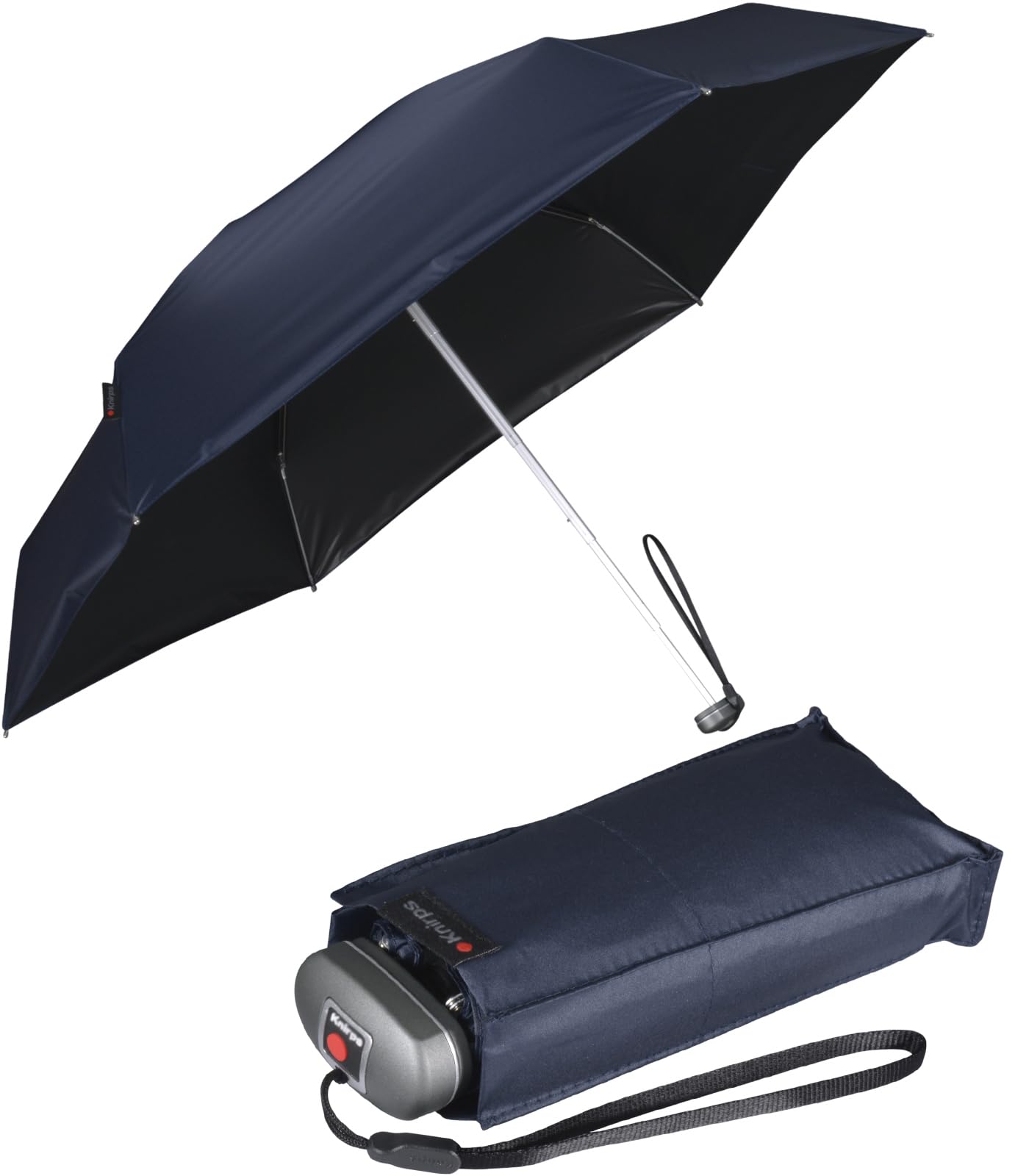 Knirps Paraguas pequeño y ligero, diseño de rayas, azul marino, revestimiento negro, protección UV, 93 cm, Compacto