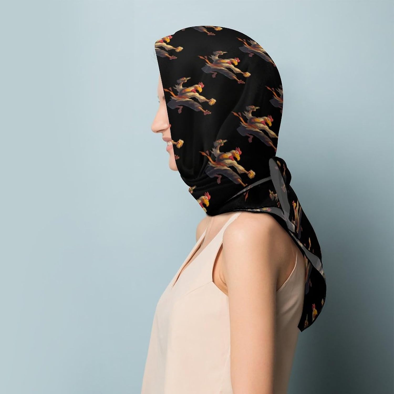 Gongfu Rooster Silk-Like Square Scarf for Women Vintage Printed Neck Scarf Bandanas Hair Scarves