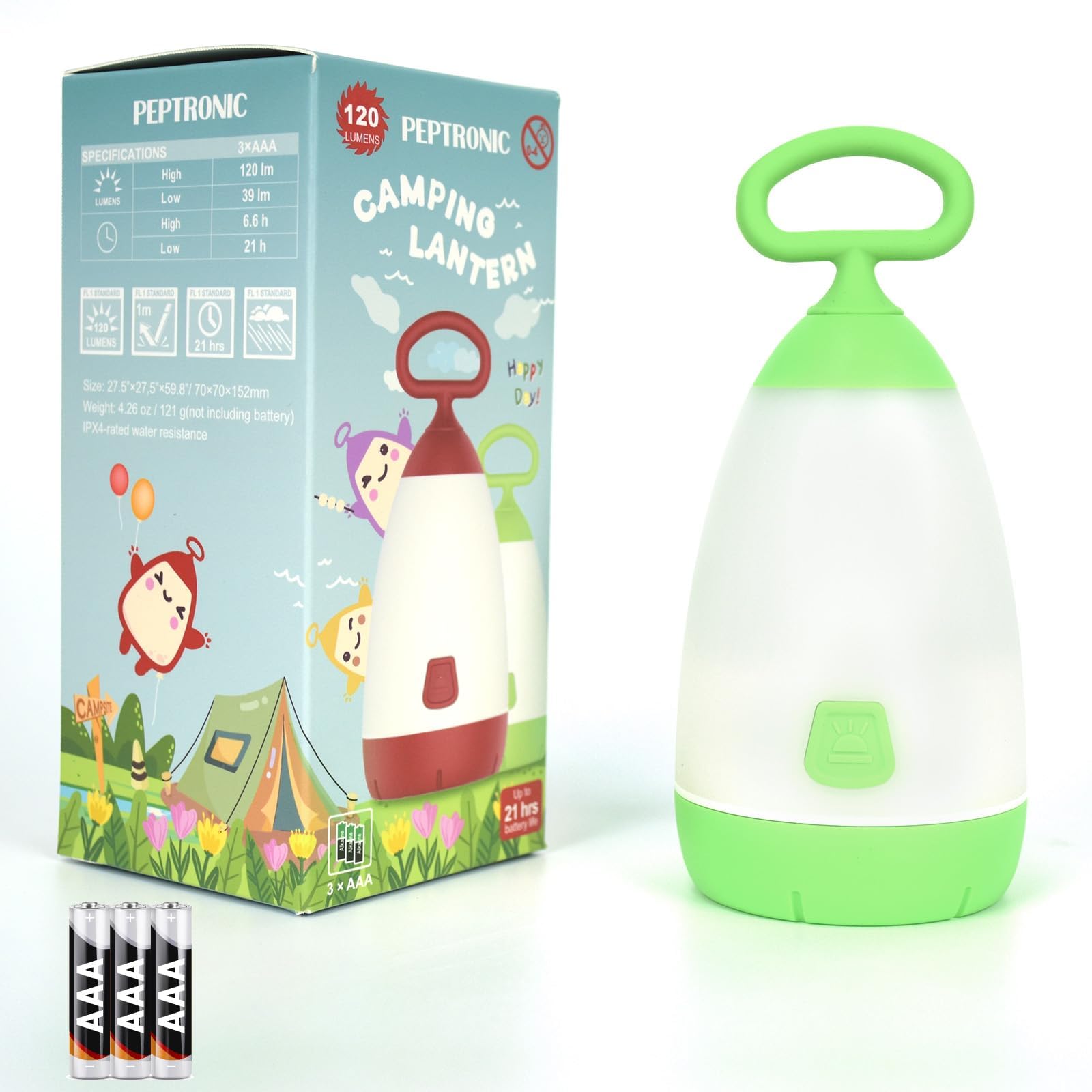 PEPTRONIC Kids Camping Lantern & Night Light Battery Powered (AAA Included), 360° Eye-Safe Light, IPX4 Waterproof with RGB Modes Portable for Outdoor,