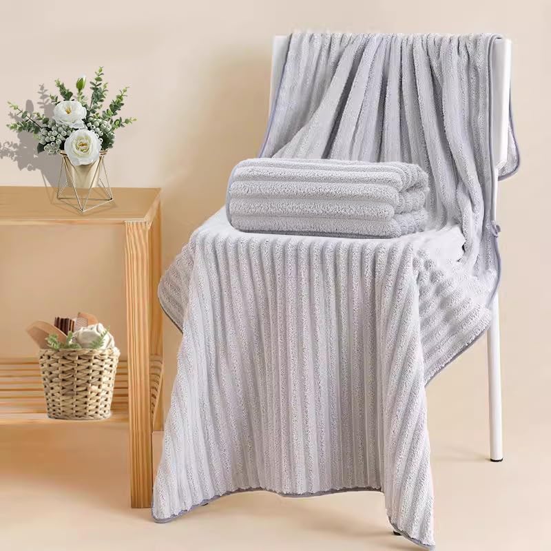 28 x 55 in Soft Coral Velvet Large Bath Towels Absorbent Lightweight Quick Dry Bathroom Hotel Towel Camping