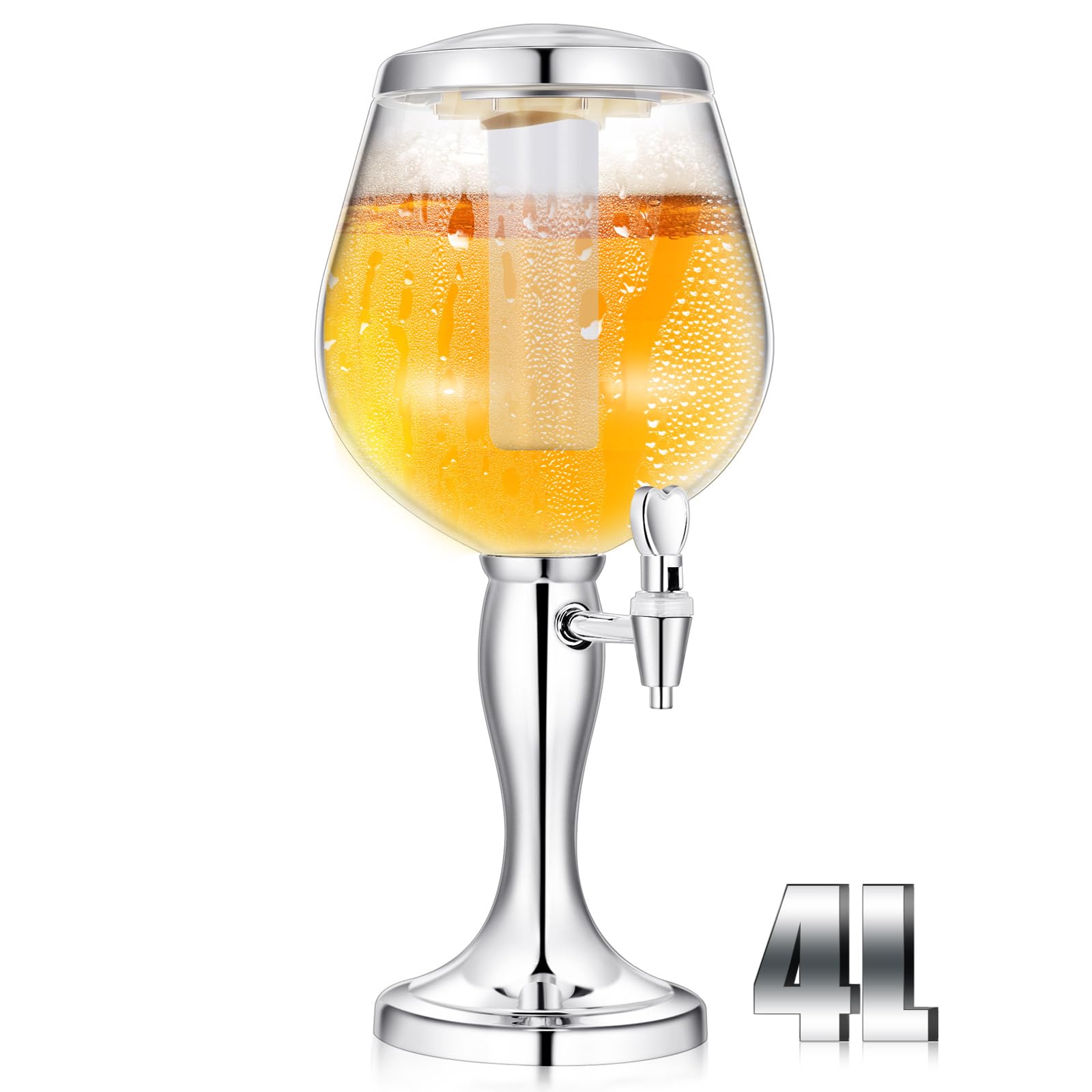 FillTouch 4 l Bier-Getränkespender für Getränke, Mimosenturm, Spender mit Eisrohr und Zapfhahn, Tisch-Bierspender, Likörspender für Margarita, Likör-Bar, Party
