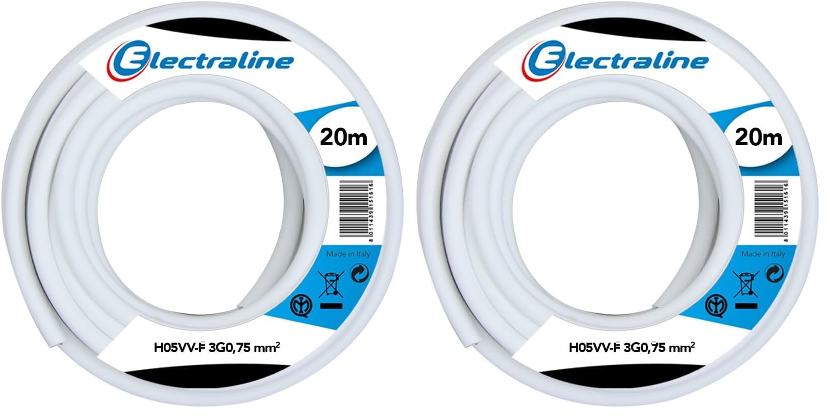 Electraline 11665 Couronne de Cable H05 VV-F 3G0,75 20M Blanc (Lot de 2)