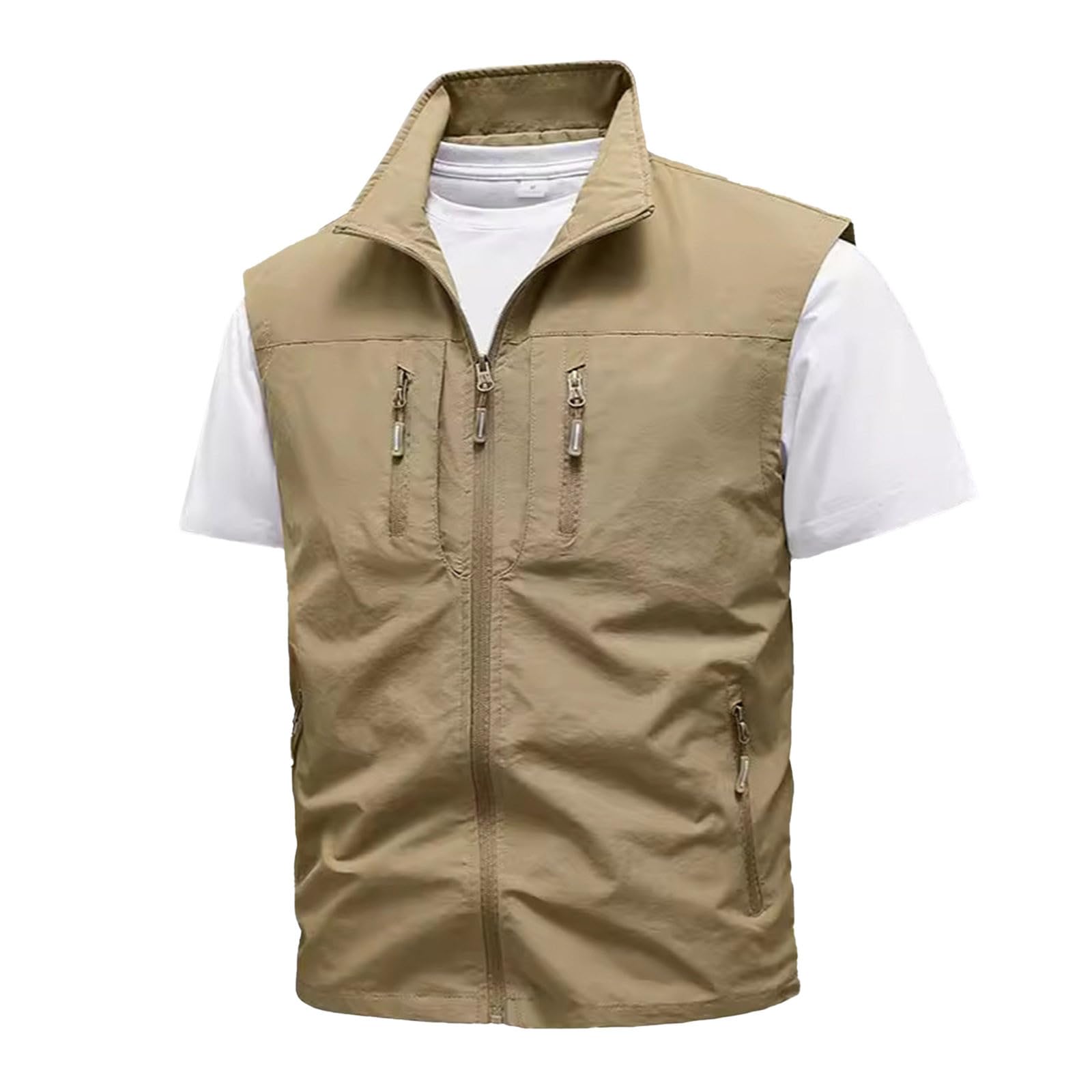 Chaleco ligero Softshell para hombre con cuello alto y cierre de cremallera, chaqueta sin mangas para exteriores, para primavera, chaleco transpirable para caminar, golf, viajes urbanos