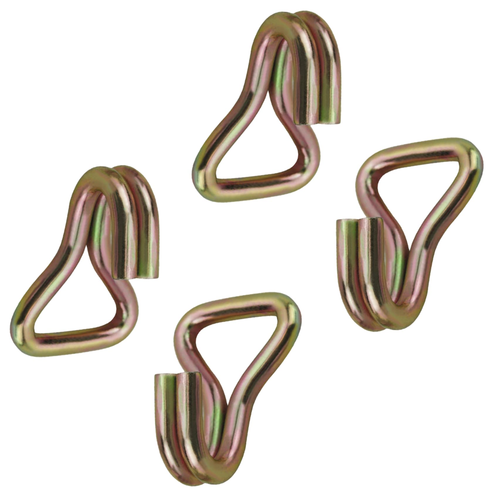 QTM Heavy Duty 4-Pack Golden Zinc Double J Hooks - 2 inch Wide, 11,000 lbs Breaking Strength, Best for Car, Truck, Trailer Tie Down Straps - Strap Hooks