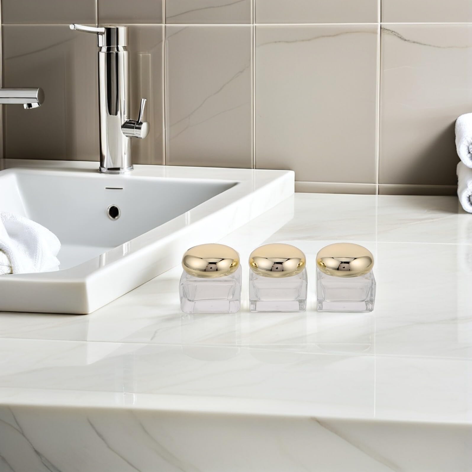 Barattolo Cosmetico in Vetro 50g, Set 3 Pezzi, Coperchio Oro