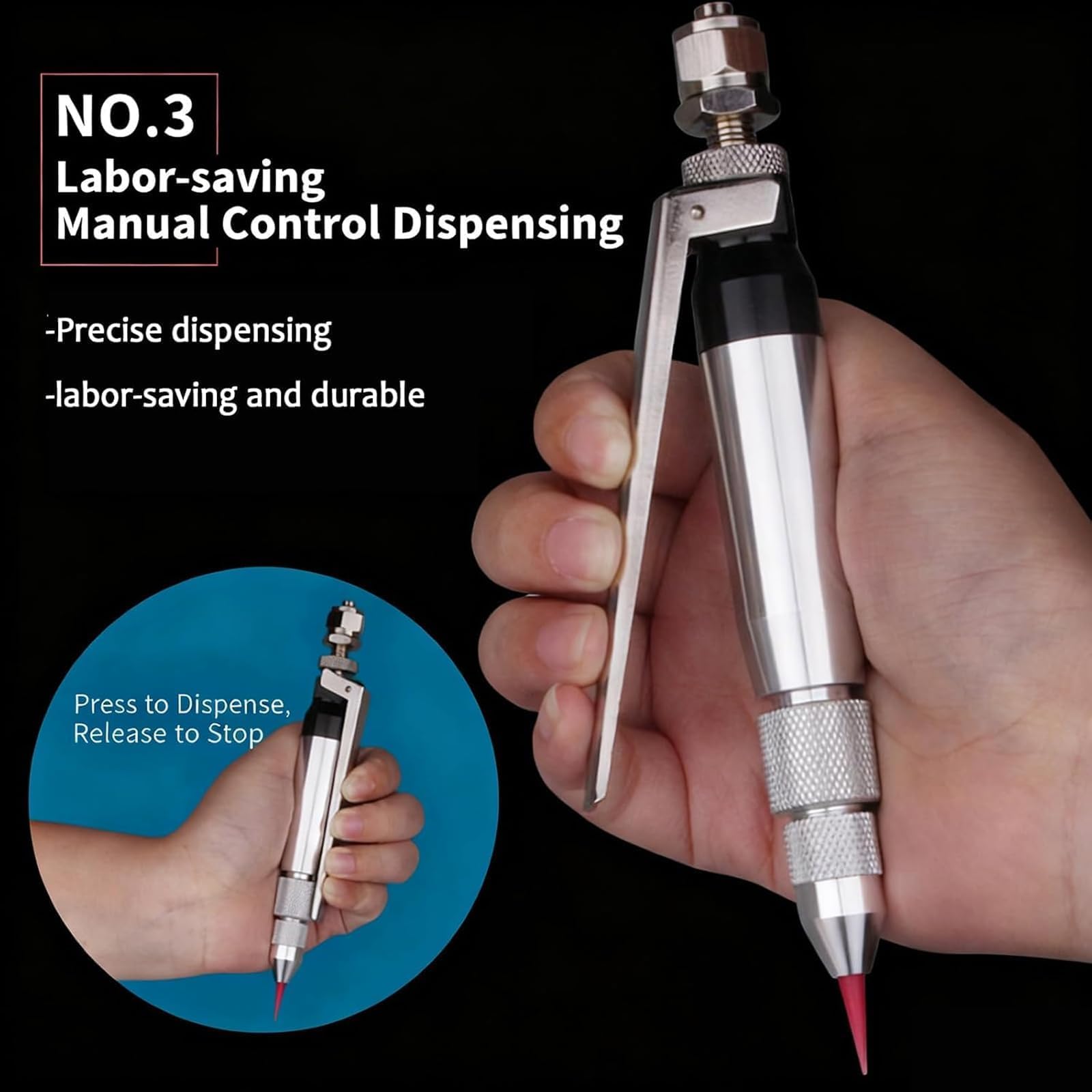 COYEUX Válvula Neumática Manual para Dispensación De Pegamento, Controlador De Dosificación, Diseño Antigoteo con Succión Trasera, Salida De 1,2 Mm, Rango De Viscosidad De 1 A 100000 CPS, para La