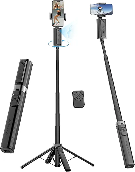 AOCHUAN Face Tracking Tripod for iPhone,57'' Expandable Selfie Stick for iPhone,Phone Tripod for Android with Remote, No APP,Gesture Control,Content Creator Essentials for YouTube, Tiktok,Smart M3