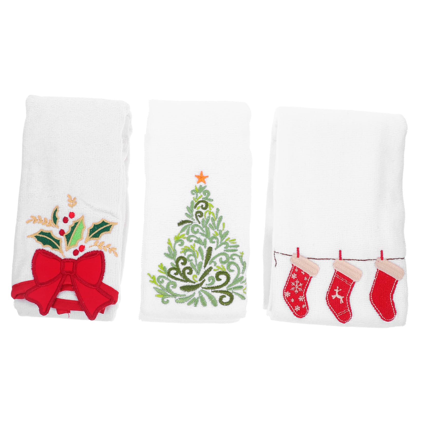 Serviettes de Noël coton brodé | Linge de main doux absorbant salle de bain