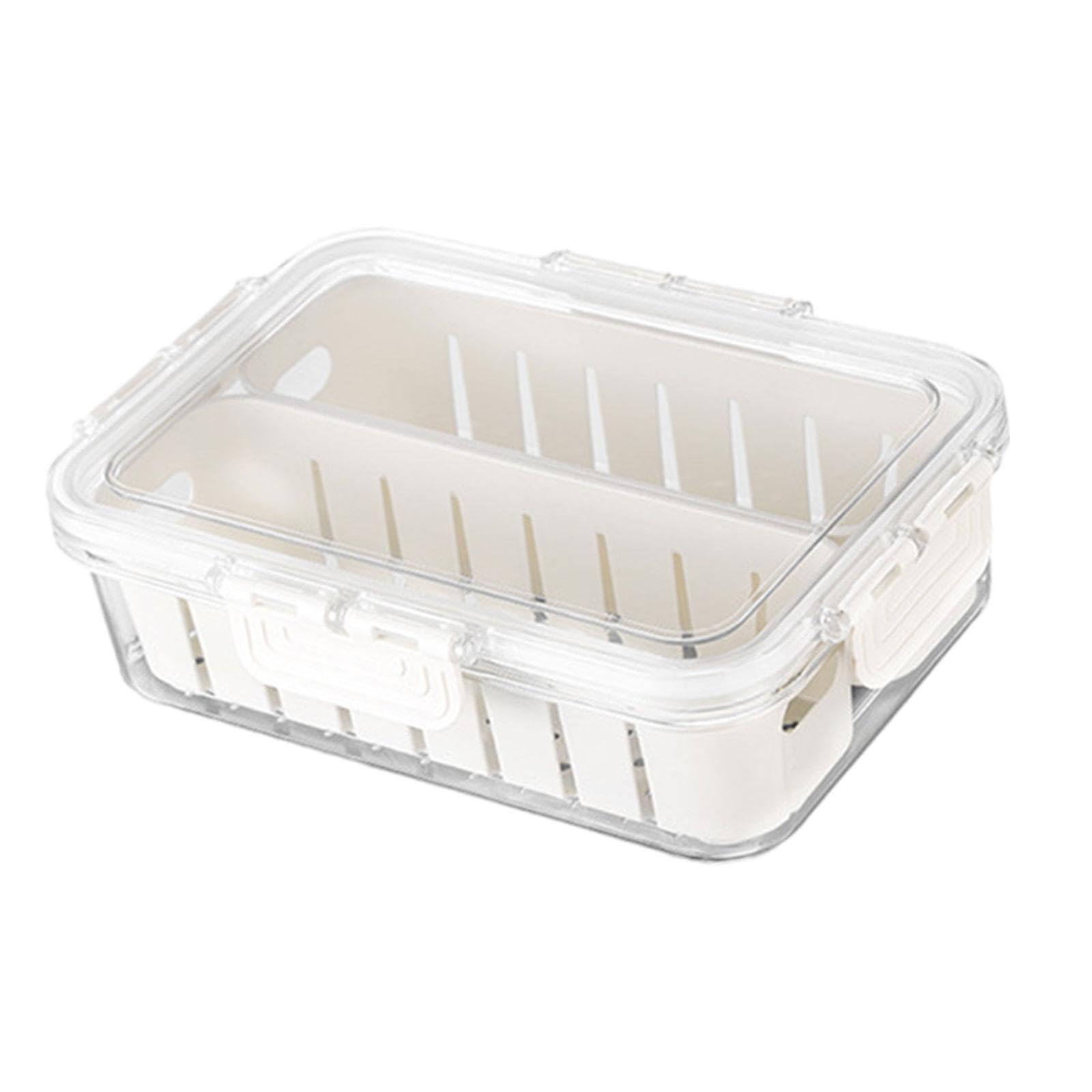 Kbolae White Fruit Containers For Fridge Container For Home Kicthen Cabinet Lettuce 2 Grids Short,