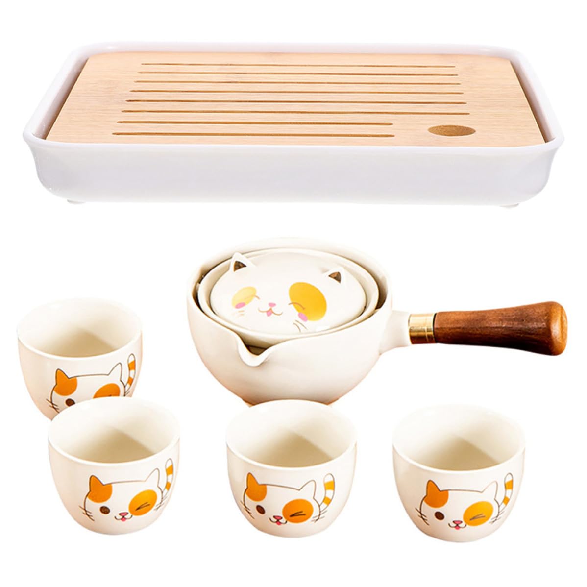 Service à Thé de Voyage Portable en Céramique, Bambou et Bois