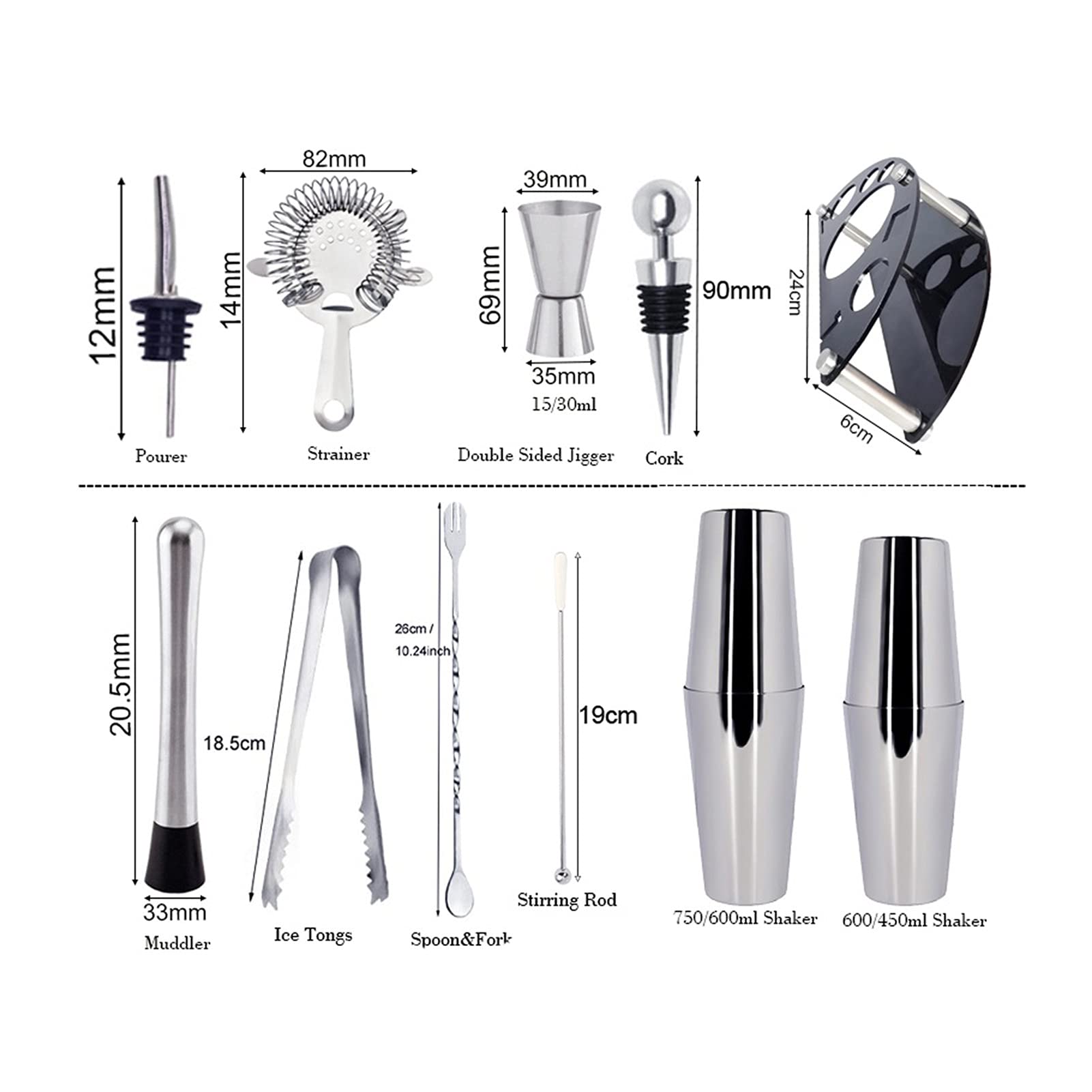 Liudan Coctelera para Cócteles Coctel Shaker Set Boston Bartender Kit con Soporte Acero Inoxidable Cóctel Coctelero Profesional Home Bar Herramientas Beber Fiesta Accesorios Juego de cóctel