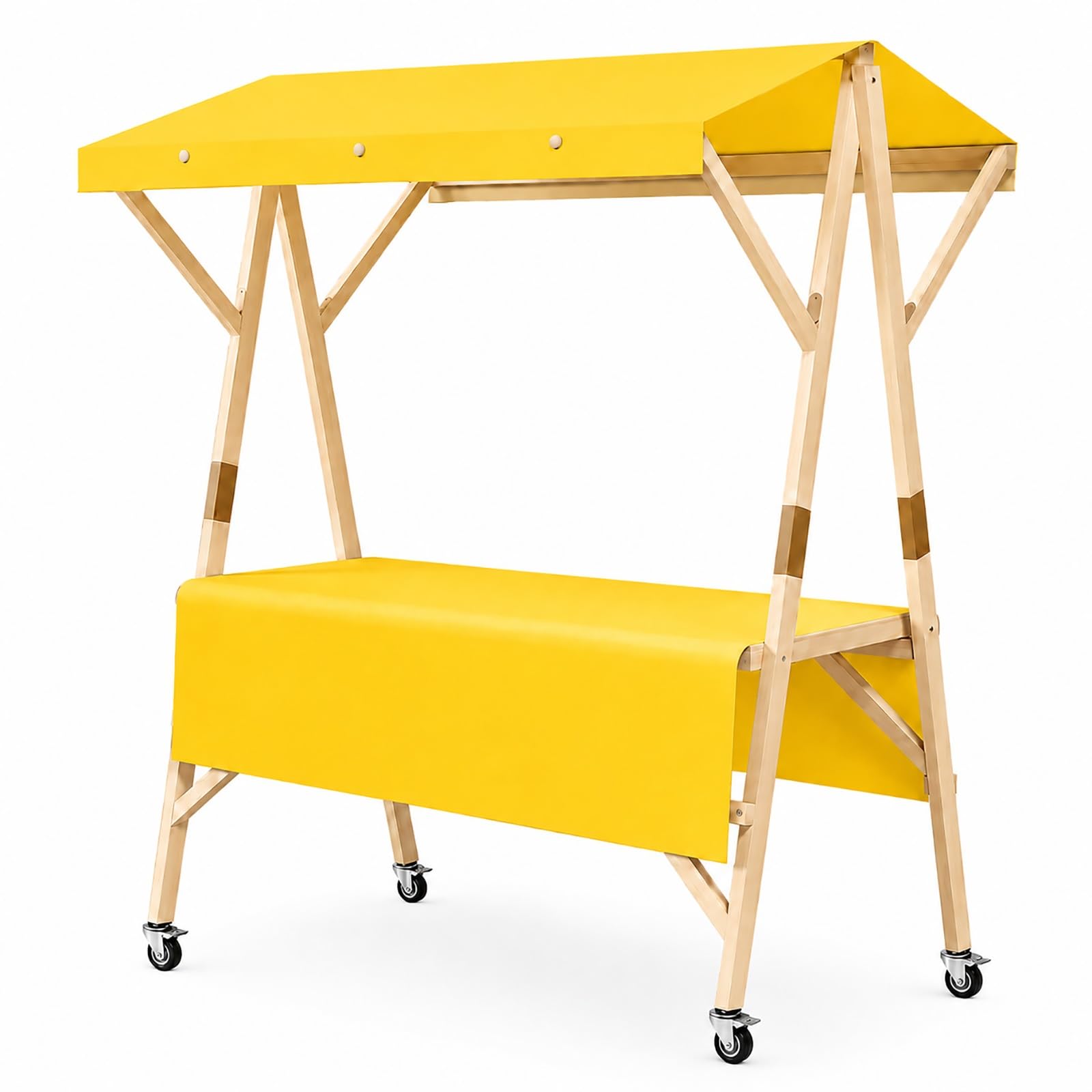 SBCWH Portable Market Stand with Wheels, Foldable Vendor Cart with Canopy, Outdoor Farmers Market Stall, Lemonade Stand, Candy Dessert Flower Display Booth(Yellow,120cm/47in)