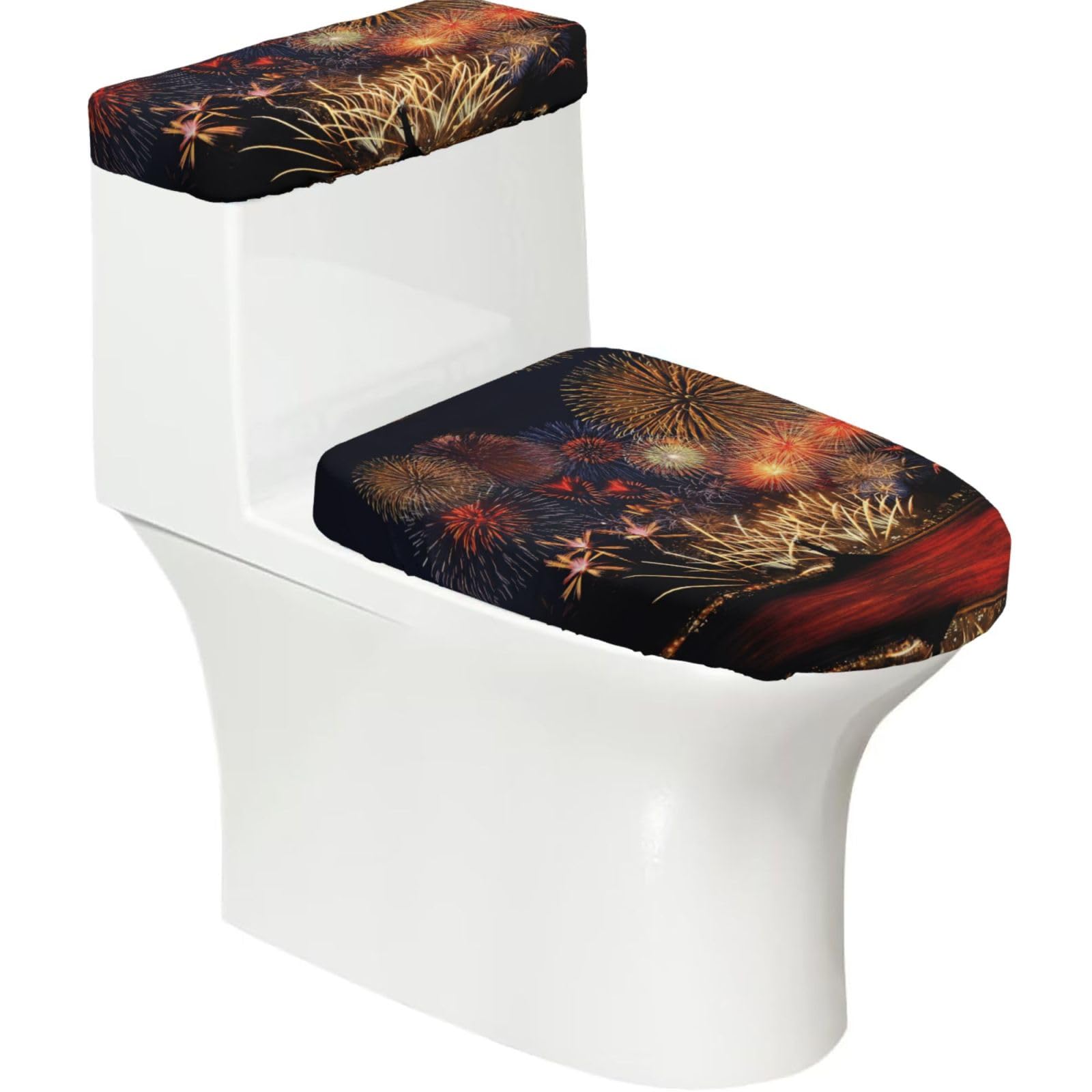Fireworks Print Bathroom Decor Toilet Lid Cover And Tank Covers, Restroom Accessories Fits Most Round
