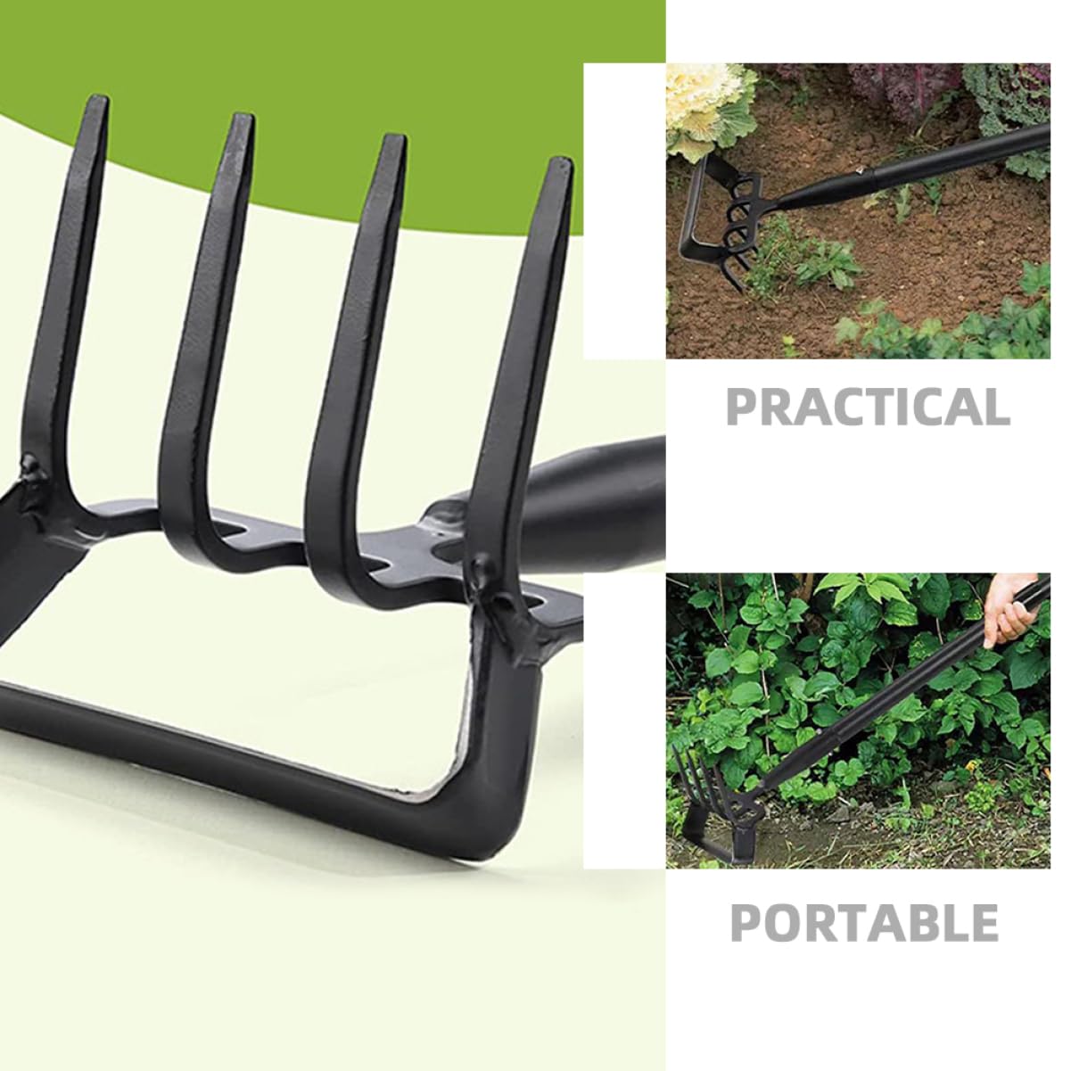 HOMSFOU Rastrello da Giardino Piccolo in Acciaio Inox Nero per Scavo | Attrezzi per Giardino, Allenta Terreno Leggero, Lavorazione Manuale per Cura Verde