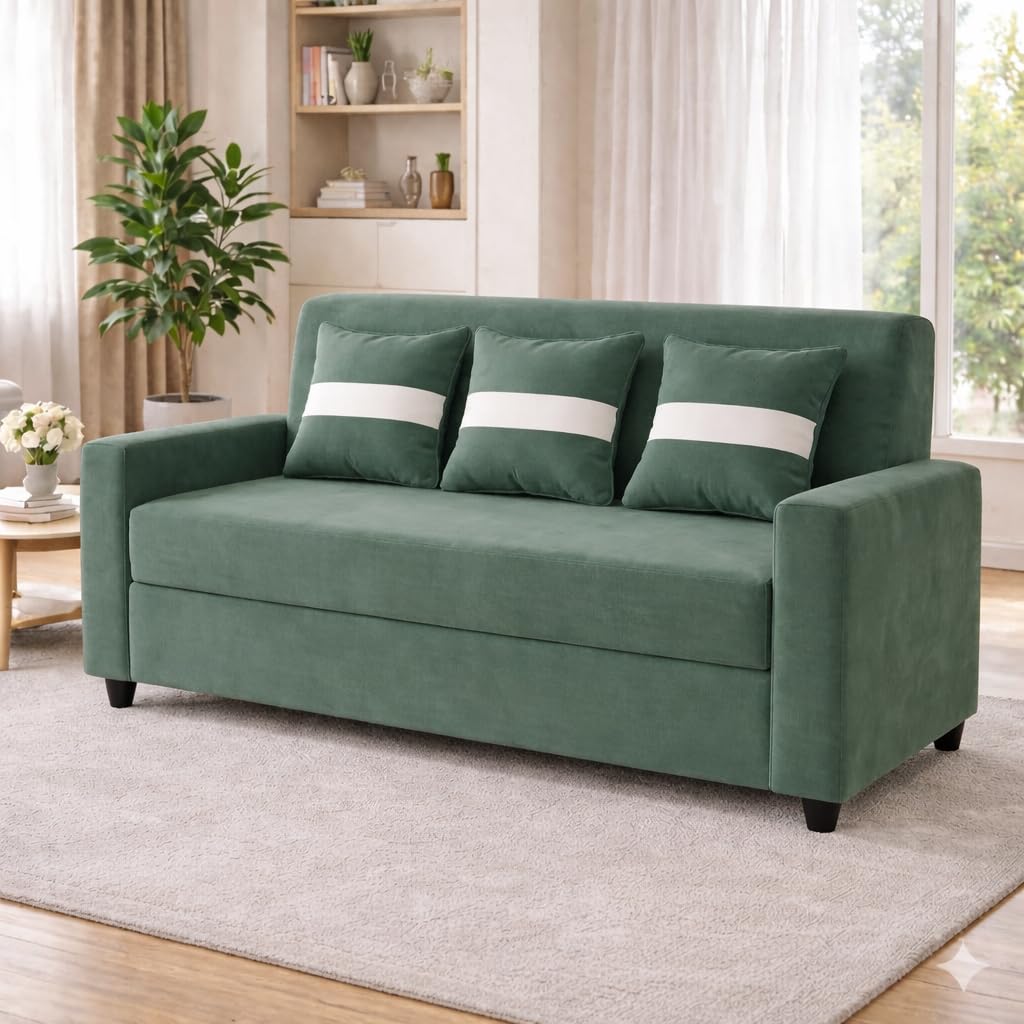 3 Seater Fabric Sofa for Living Room Furniture | Fabric 3 Seater Sofa | Sofa for Home & Office | Color: Sage Green-image-45