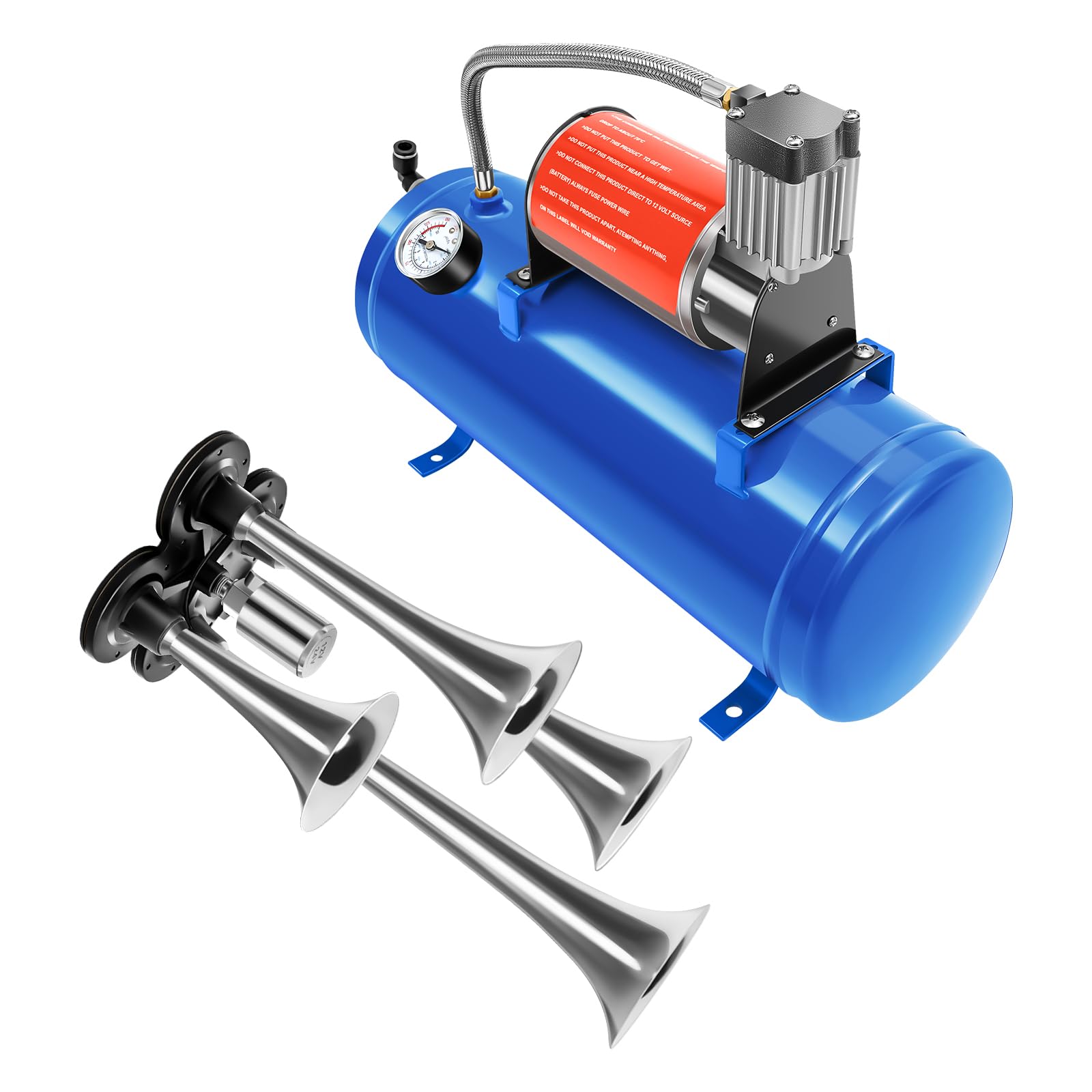 Compresor de aire comprimido de 12 V, compresor de aire con bocina de 4 tubos y canales de aire, compresor de aire para coche, bicicleta, motor de coche, depósito de 6L, 150 psi, 23 A