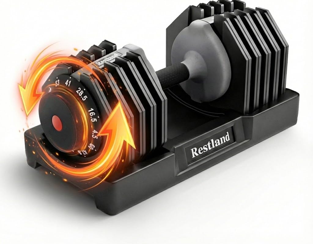 Restland Adjustable Dumbbell, 60LB Free Weight Set, Anti-Slip Handle, 10 Fast Adjust Settings, Home Gym Workout Strength Training Equipment for Men & Women