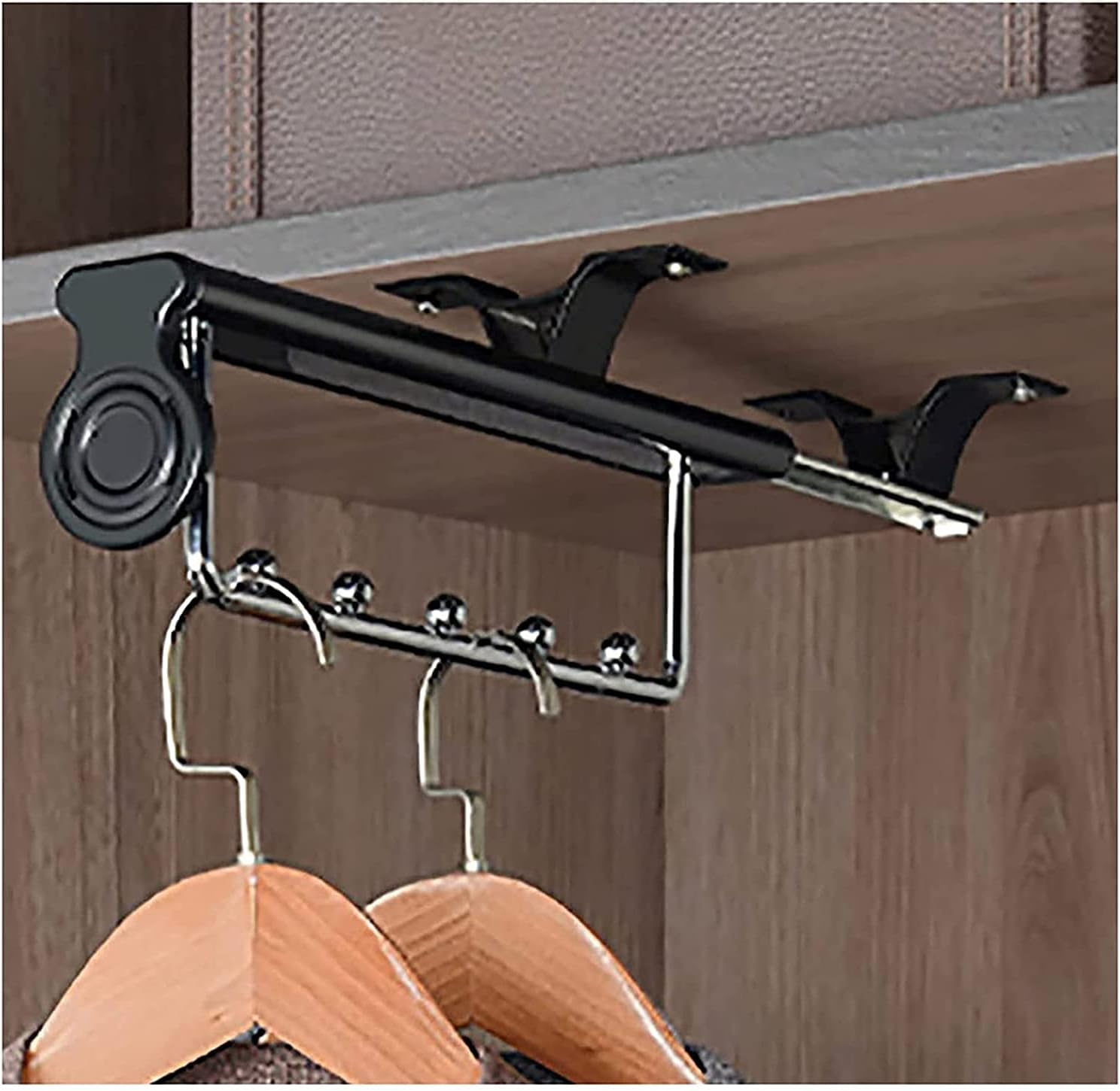 引き出し式洋服ハンガーレール クローゼットバレットロッドレール 頑丈な伸縮式クローゼットロッド ワードローブ衣類レール 調節可能な衣